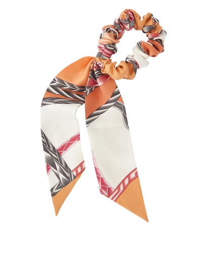 Hermes Hair Scrunchie, &pound;125, Accessories, Orange/White, Silk, Front view